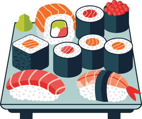 Flat Design Sushi Platter - Japanese Delights