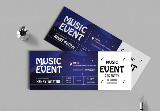 Modern Blue Gradient Theme for Concert Entry Pass Music Event Ticket Design