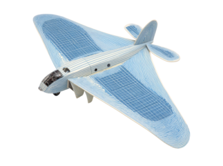 Model airplane blue and white design futuristic aircraft, Isolated On Transparent Background, Cut Out