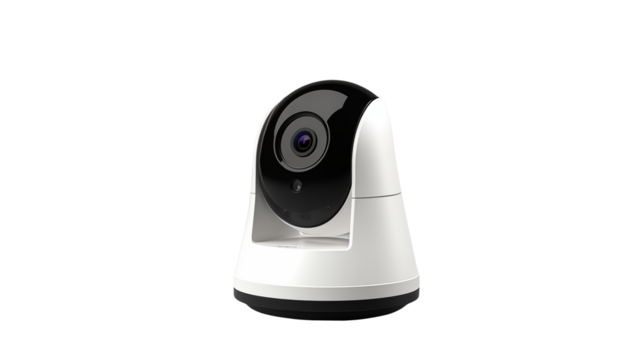 Modern security surveillance camera with black and white design isolated on a cleanIsolated on transparent Background 