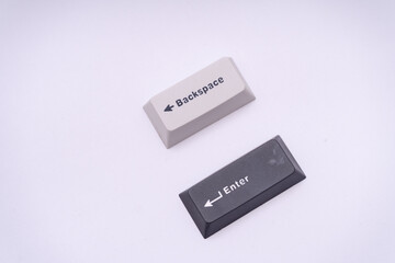 Minimalist photographic keycaps Enter Backspace studio shot tech graphic design element for web ui...