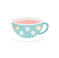 A delicate floral teacup filled with warm tea