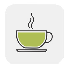 A steaming cup of green tea on a saucer