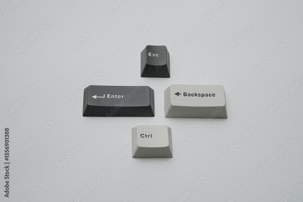 Poster photographic composition of essential keyboard keys esc enter backspace ctrl for technology ui ux co