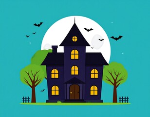 Haunted house under a spooky moon