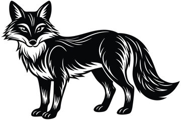 Striking black and white fox stands out with its detailed linear patterned fur texture