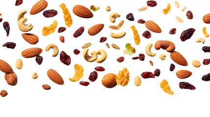 Delectable nuts and dried fruits create a vibrant, healthy snack mix Isolated on transparent Background