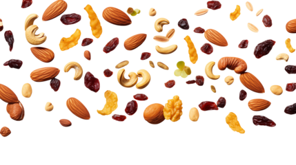 Delectable nuts and dried fruits create a vibrant, healthy snack mix Isolated on transparent Background 