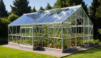 Obraz premium Greenhouse Farm Using Transparent Solar Panels