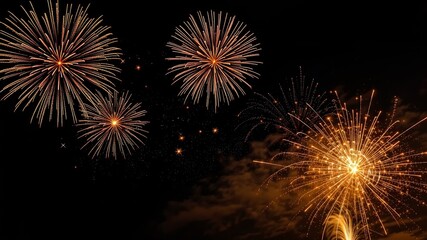 Fototapeta premium Night Sky Fireworks Burst on Black Background
