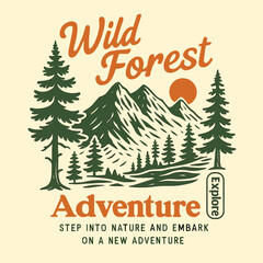 Fototapeta premium Wild Forest Adventure T-Shirt - Autumn Winter Outdoor Graphic Tee - Men's Nature Exploration Print Design