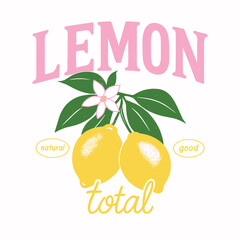 Vintage Grunge Lemon Fruit Print - College Varsity Limon Cello Slogan Tee - Women's Citrus Graphic Food Fashion T-Shirt © Retropix