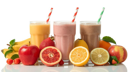 Fototapeta premium Three Delicious Fruit Smoothies with Fresh Fruits