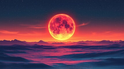 Red Moon Over the Horizon, Celestial Phenomenon, Blood Moon, Lunar Eclipse, and Night Sky âÂ?Â" Ideal for Astronomy, Lunar, and Celestial Themed Designs