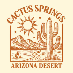 Arizona desert graphics print, cactus springs artwork, hand drawn sketch design, t-shirt sweatshirt fashion graphic © Retropix