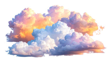Colorful sunset clouds isolated on white or transparent png