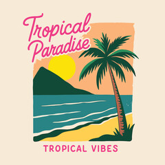 Tropical Girls T-shirt Design, Summer Graphics for Aloha Hawaii in Waikiki Beach, Big Waves in Surf Paradise, Beach Print Design, Vintage Retro Graphics