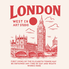 New London City Hand Sketch Vector Graphics, T Shirt Graphics For London, Men Women Boys Girls Tee Sweat Print Artwork