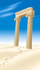 Ancient ruins in vast desert landscape