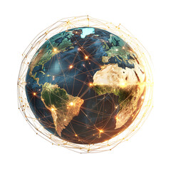 Futuristic visualization of a high tech globe displays global connectivity and technological advancement, transparent background