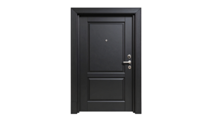 Closed black door isolated on white or transparent png
