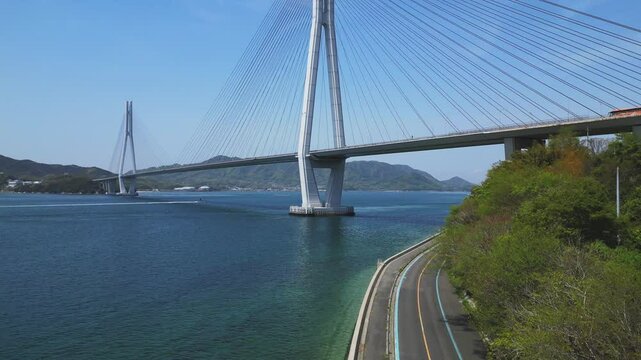 aerial view Shimanami Kaido - Tatara Bridge , Onomichi City, Hiroshima Prefecture