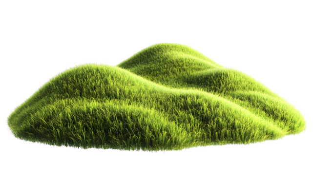 A vibrant green hilltop basks in sunlight, isolated on transparent background PNG