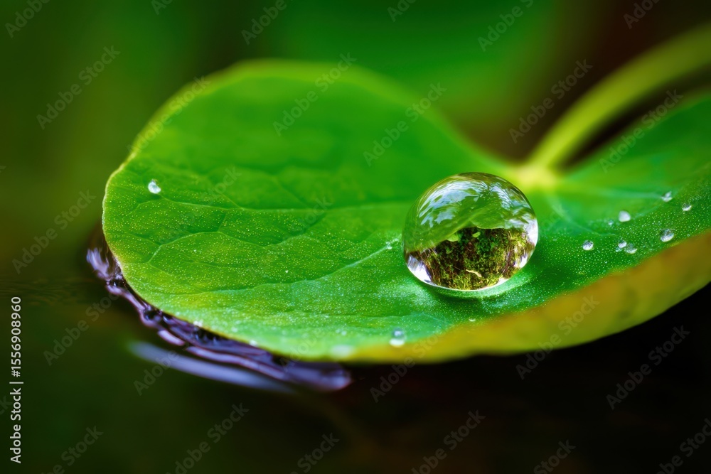 Poster a leaf with a drop of water on it
