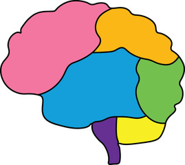 Colorful Human Brain Lobes Vector Diagram