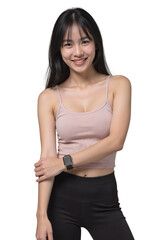 young sporty woman on transparent background