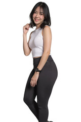 young sporty woman on transparent background