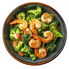 Thai healthy food stir-fried broccoli with shrimp [Transparent Background PNG].
