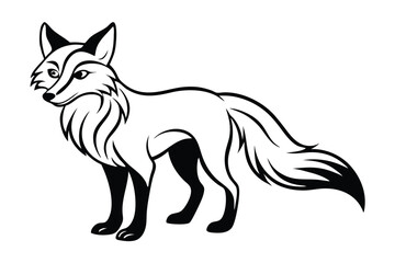 A cunning fox stands alert, showcasing its elegant black and white coat distinctly