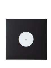 Black Vinyl Record Sleeve with White Inner Circle - Music & Mockup - Blank Album Cover Isolated transparent background 