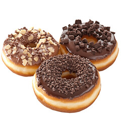 Three Decorative Donuts with Assorted Toppings isolated [Transparent Background PNG]