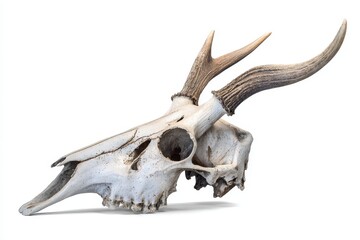 Fototapeta premium Deer skull specimen showcasing intricate bone structure and antler growth against a transparent background for educational or artistic purposes
