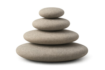 Four smooth grey stones balancing on transparent background, creating a serene and meditative atmosphere