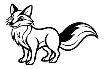A black and white fox stands gracefully with stylized lines and features