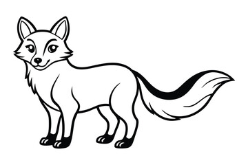 Black and white cartoon fox displays a cute, friendly expression while standing