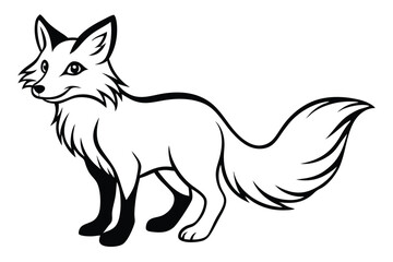 Fox cartoon illustration featuring beautiful monochrome outlines on a plain backdrop depicts a classic design