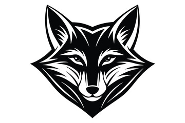 Striking fox head design features bold black lines against a stark white backdrop