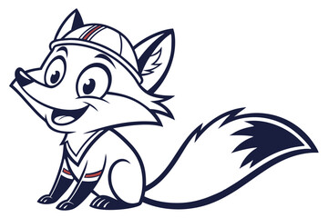 Cartoon fox mascot wearing team headgear and jersey with a happy facial expression