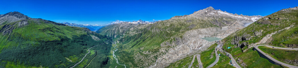 Furkapass, Furkapassstrasse, Luftaufnahme, Schweiz, Juni 2025