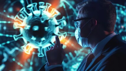 Businessman analyzing risk factors connected to coronavirus in a digital environment, businessman assessing the risks associated with coronavirus - Powered by Adobe
