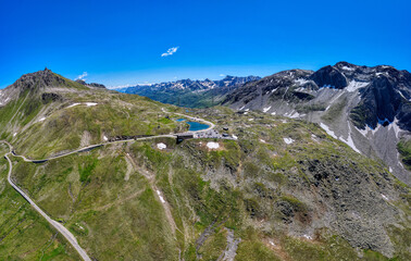 Nufenen Pass, Schweiz, Luftaufnahme, Juni 2025