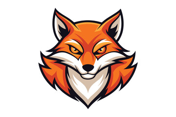 Vivid orange fox head mascot stares intently forward with focused and determined piercing golden eyes