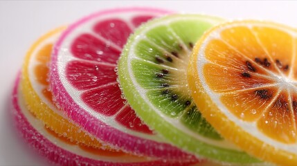 Sweet Layers of Vibrant Fruit Slices Delightful Candy Confections Citrus Kiwi Grapefruit Orange
