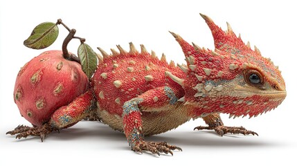Fantastical Armadillo Lizard Creature and Apple Exotic Pets Surreal Reptile Art Fantasy Scales Spike