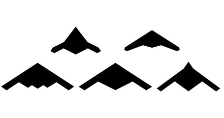 Stealth Military Aircraft Jet Bombers silhouettes icon Vector illustration isolated on a white background