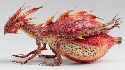 Fruit Fusion Dragon Mythical Creature Art Digital Illustration Exotic Pomegranate Dragon Hybrid